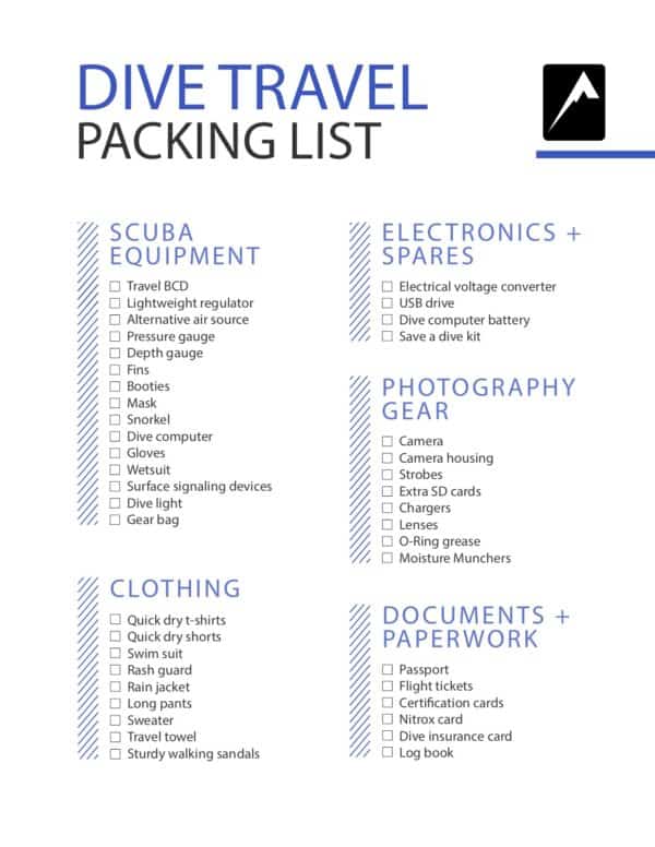 diving packing list