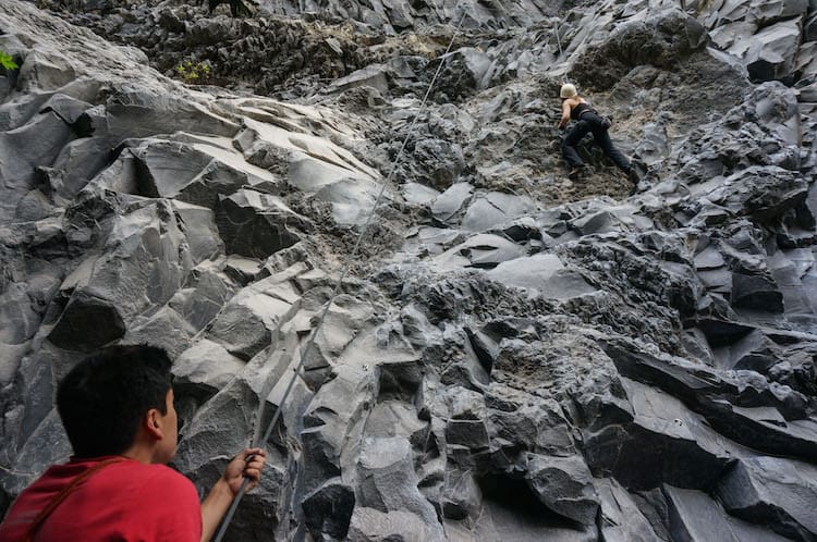 Rock Climbing Lava Cliffs in Baños, Ecuador